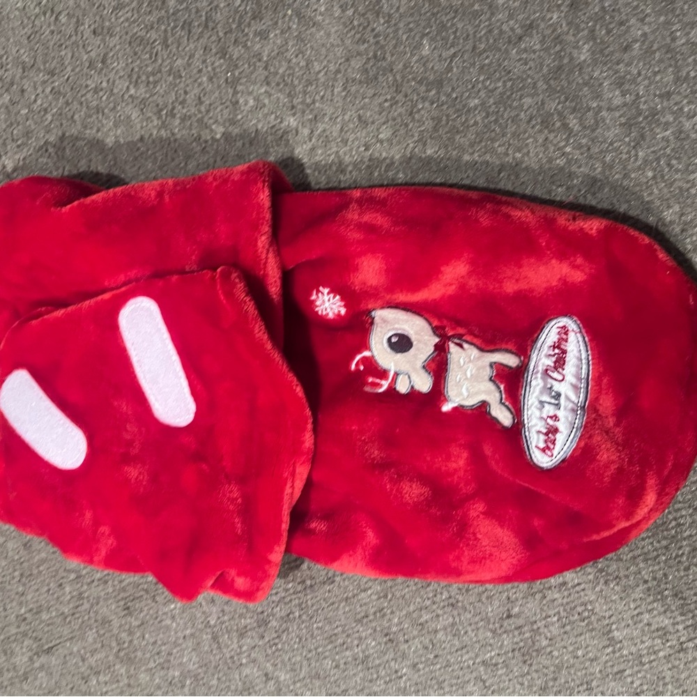 Red Kids Plush Scarf with Cute Embroidery